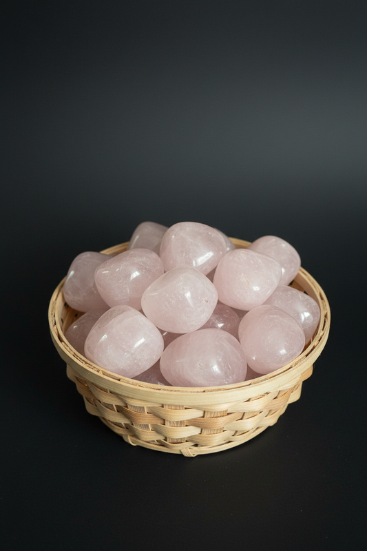 Rosenquarz – Korb mit echten Steinen