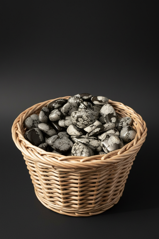 Schneeflocken Obsidian im Korb